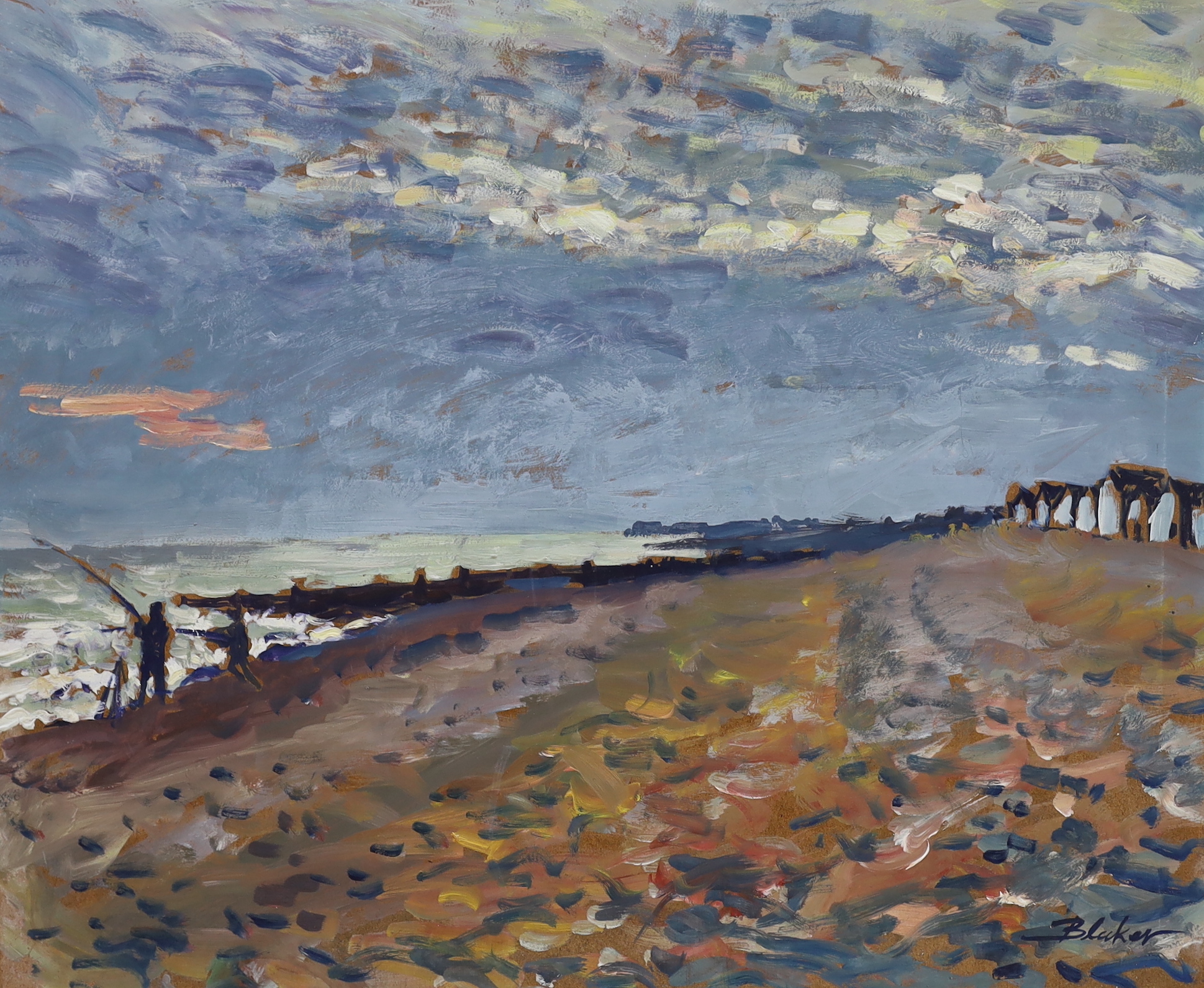 Michael John Blaker (1928-2018), two oils on board, Costal scenes with figures, signed, unframed, each 51 x 61cm